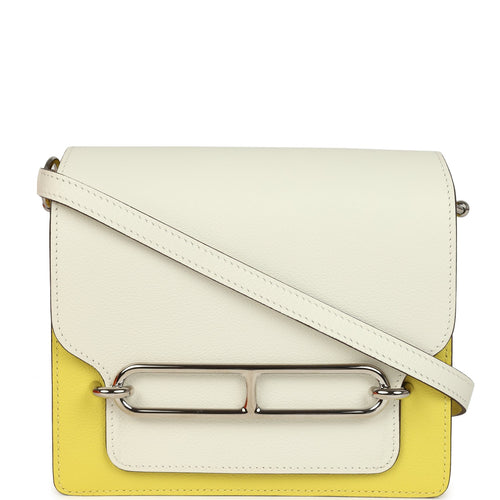 Hermes Mini Sac Roulis Bi-color White and Lime Evercolor Palladium Hardware