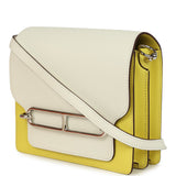 Hermes Mini Sac Roulis Bi-color White and Lime Evercolor Palladium Hardware