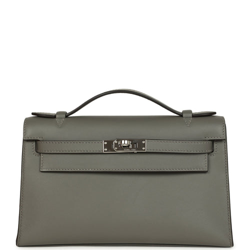 Pre-owned Hermes Kelly Pochette Gris Meyer Swift Paladium Hardware
