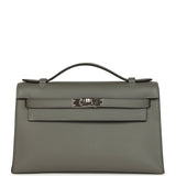 Pre-owned Hermes Kelly Pochette Gris Meyer Swift Paladium Hardware