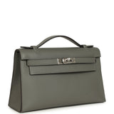 Pre-owned Hermes Kelly Pochette Gris Meyer Swift Paladium Hardware