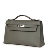 Pre-owned Hermes Kelly Pochette Gris Meyer Swift Paladium Hardware