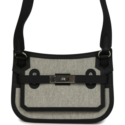 Hermes Mini Jypsiere Black and Ecru Toile H Black Swift Palladium Hardware