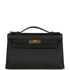 Hermes Kelly Pochette Black Swift Gold Hardware