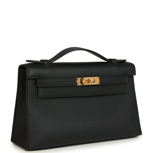 Hermes Kelly Pochette Black Swift Gold Hardware