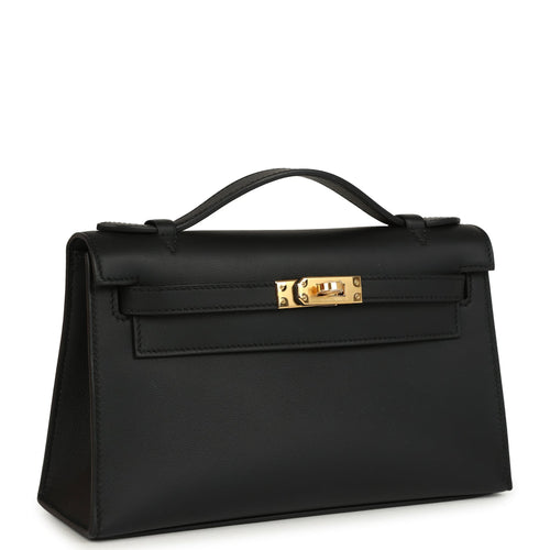 Hermes Kelly Pochette Black Swift Gold Hardware