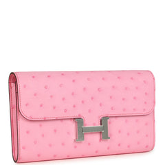 Hermes Constance To Go Wallet Bubblegum Ostrich Palladium Hardware