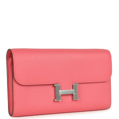 Hermes Constance Wallet To Go Rose Azalee Evercolor Palladium Hardware