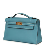 Hermes Kelly Pochette Blue Jean Swift Gold Hardware - Thumbnail View 5