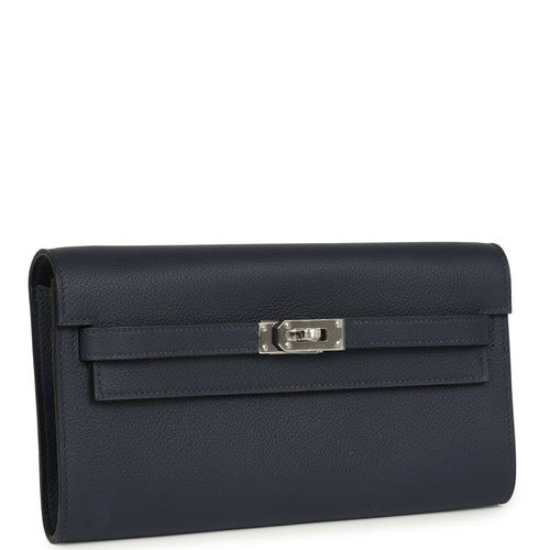 Hermes Kelly Wallet To Go Bleu Nuit Evercolor Palladium Hardware