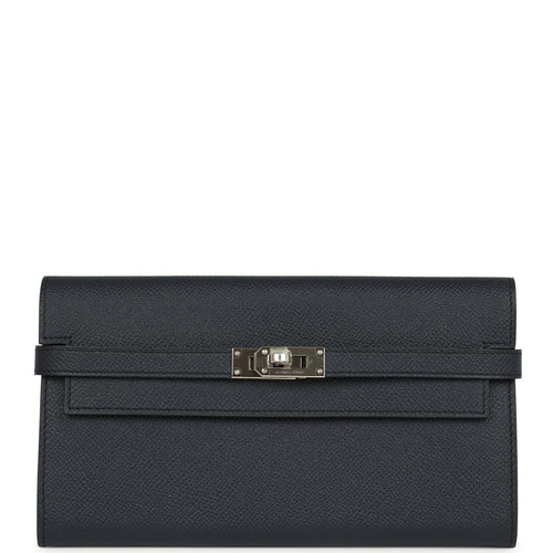 Hermes Kelly Long Wallet Bleu Indigo Verso Epsom Palladium Hardware