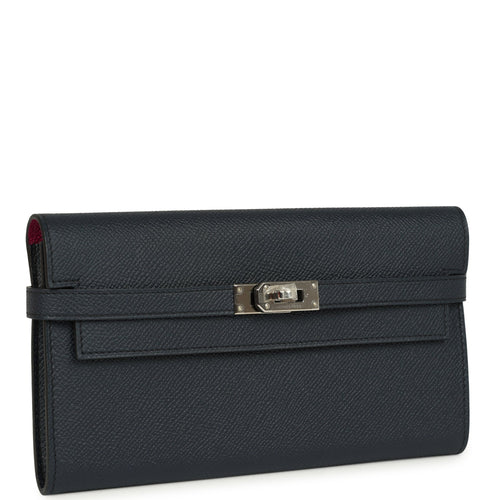 Hermes Kelly Long Wallet Bleu Indigo Verso Epsom Palladium Hardware