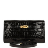 Pre-owned Hermes Kelly Wallet To Go Black Shiny Alligator Gold Hardware