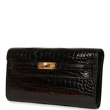 Pre-owned Hermes Kelly Wallet To Go Black Shiny Alligator Gold Hardware
