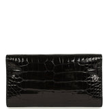 Pre-owned Hermes Kelly Wallet To Go Black Shiny Alligator Gold Hardware