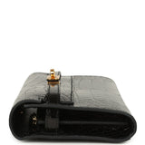 Pre-owned Hermes Kelly Wallet To Go Black Shiny Alligator Gold Hardware