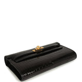 Pre-owned Hermes Kelly Wallet To Go Black Shiny Alligator Gold Hardware