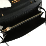 Pre-owned Hermes Kelly Wallet To Go Black Shiny Alligator Gold Hardware