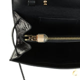 Pre-owned Hermes Kelly Wallet To Go Black Shiny Alligator Gold Hardware