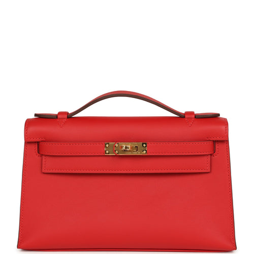 Hermes Kelly Pochette Rouge Radieux Swift Gold Hardware