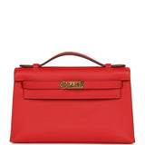Hermes Kelly Pochette Rouge Radieux Swift Gold Hardware