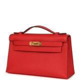 Hermes Kelly Pochette Rouge Radieux Swift Gold Hardware