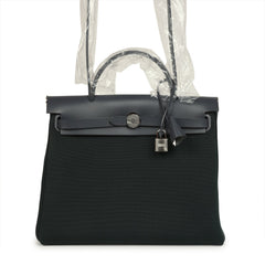 Hermes Herbag Zip PM 31 Vert Cypres Officier Canvas, Ardoise Vache Hunter Palladium Hardware
