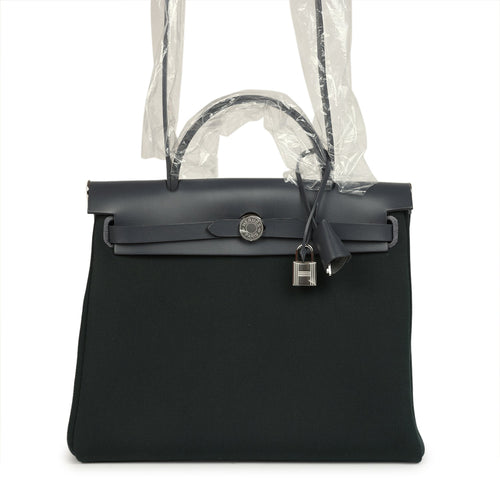 Hermes Herbag Zip PM 31 Vert Cypres Officier Canvas and Ardoise Vache Hunter Palladium Hardware