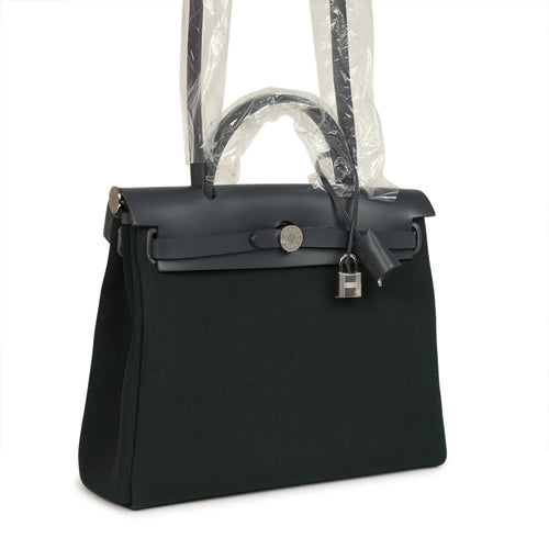 Hermes Herbag Zip PM 31 Vert Cypres Officier Canvas and Ardoise Vache Hunter Palladium Hardware