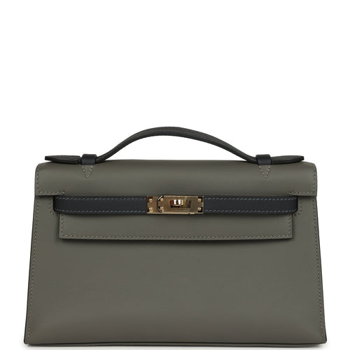 Pre-owned Hermes Special Order (HSS) Kelly Pochette Gris Meyer and Caban Swift Permabrass Hardware