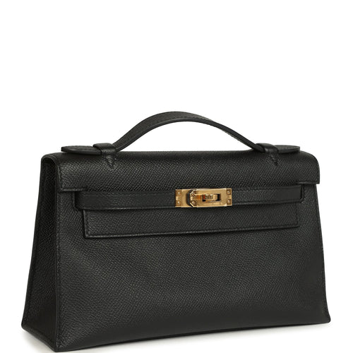Pre-owned Hermes Special Order (HSS) Kelly Pochette Black Epsom Gold Hardware