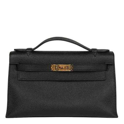 Pre-owned Hermes Special Order (HSS) Kelly Pochette Black Epsom Gold Hardware