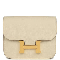 Hermes Constance Slim Wallet Craie Epsom Gold Hardware