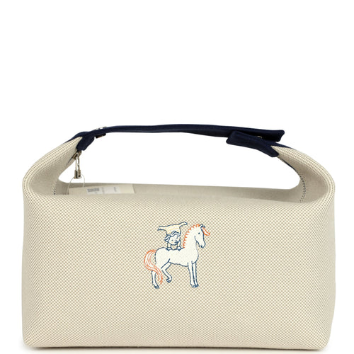 Hermes Bride A Brac Cabriole GM Gris Perle and Bleu Canvas Palladium Hardware