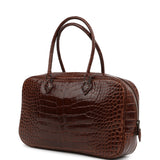 Pre-owned Hermes Plume Elan 28 Miel Shiny Alligator Palladium Hardware