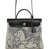 Pre-owned Hermes Herbag Zip Pegase Pop PM 31 Ecru Toile H Canvas and Black Hunter Palladium Hardware - Thumbnail View 1