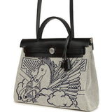 Pre-owned Hermes Herbag Zip Pegase Pop PM 31 Ecru Toile H Canvas and Black Hunter Palladium Hardware - Thumbnail View 5
