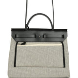Pre-owned Hermes Herbag Zip Pegase Pop PM 31 Ecru Toile H Canvas and Black Hunter Palladium Hardware - Thumbnail View 6