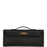 Pre-owned Hermes Kelly Cut Black Swift Gold Hardware