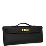 Pre-owned Hermes Kelly Cut Black Swift Gold Hardware