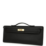 Pre-owned Hermes Kelly Cut Black Swift Gold Hardware