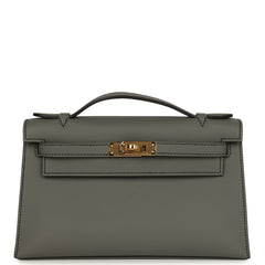 Hermes Special Order (HSS) Kelly Pochette Gris Meyer Verso Swift Gold Hardware