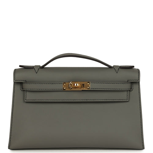 Hermes Special Order (HSS) Kelly Pochette Gris Meyer Verso Swift Gold Hardware