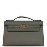 Hermes Special Order (HSS) Kelly Pochette Gris Meyer Verso Swift Gold Hardware