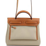 Hermes Herbag Zip PM 31 Beton Toile H & Fauve Vache Hunter Gold Hardware
