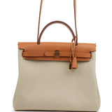 Hermes Herbag Zip PM 31 Beton Toile H & Fauve Vache Hunter Gold Hardware