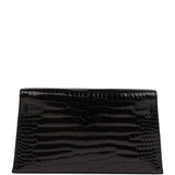 Hermes Kelly Elan Black Shiny Porosus Crocodile Gold Hardware
