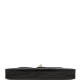 Hermes Kelly Elan Black Shiny Porosus Crocodile Gold Hardware