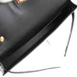 Hermes Kelly Elan Black Shiny Porosus Crocodile Gold Hardware