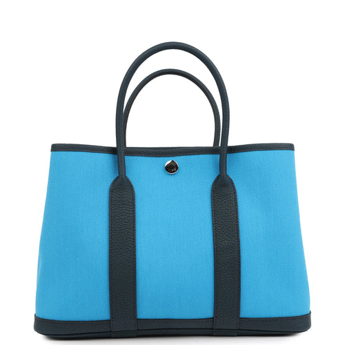 Hermes Garden Party 30 Bleu Riviera Officier Canvas and Bleu de Prusse Negonda Palladium Hardware